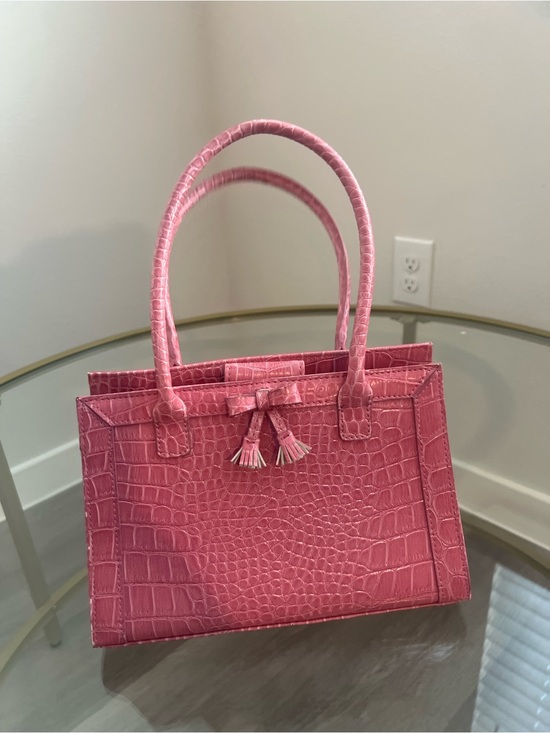 Liz Claiborne Handbags - Croc-Embossed Pink Satchel with Tassel Accent